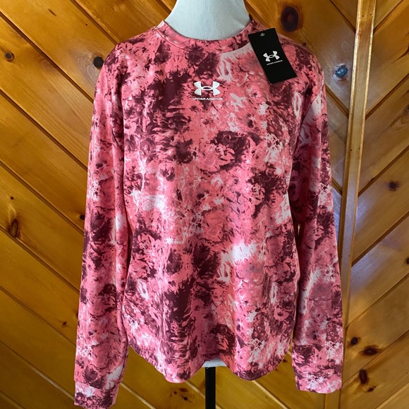 Under Armour NWT Rival Terry Print Crew Neck Long Sleeve Top Women's Large - Picture 1 of 6